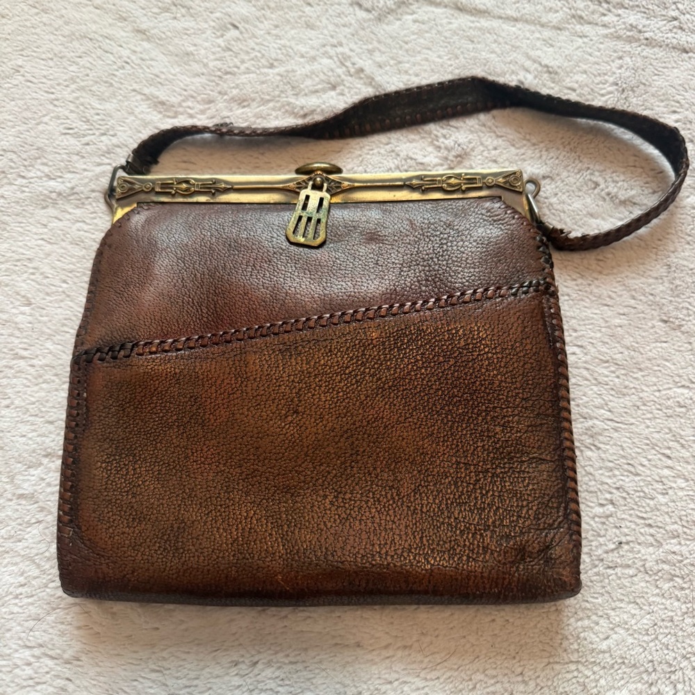 Vintage Bosca Brown Leather‎ Purse Brass Frame Clasp 8”x7